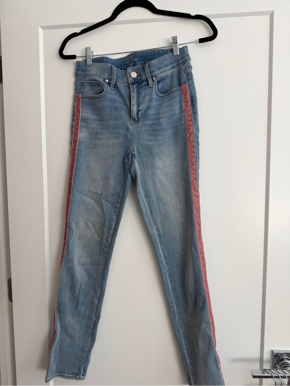 White House Black Market Light Blue Straight-Leg Jeans with Pink Side Stripe